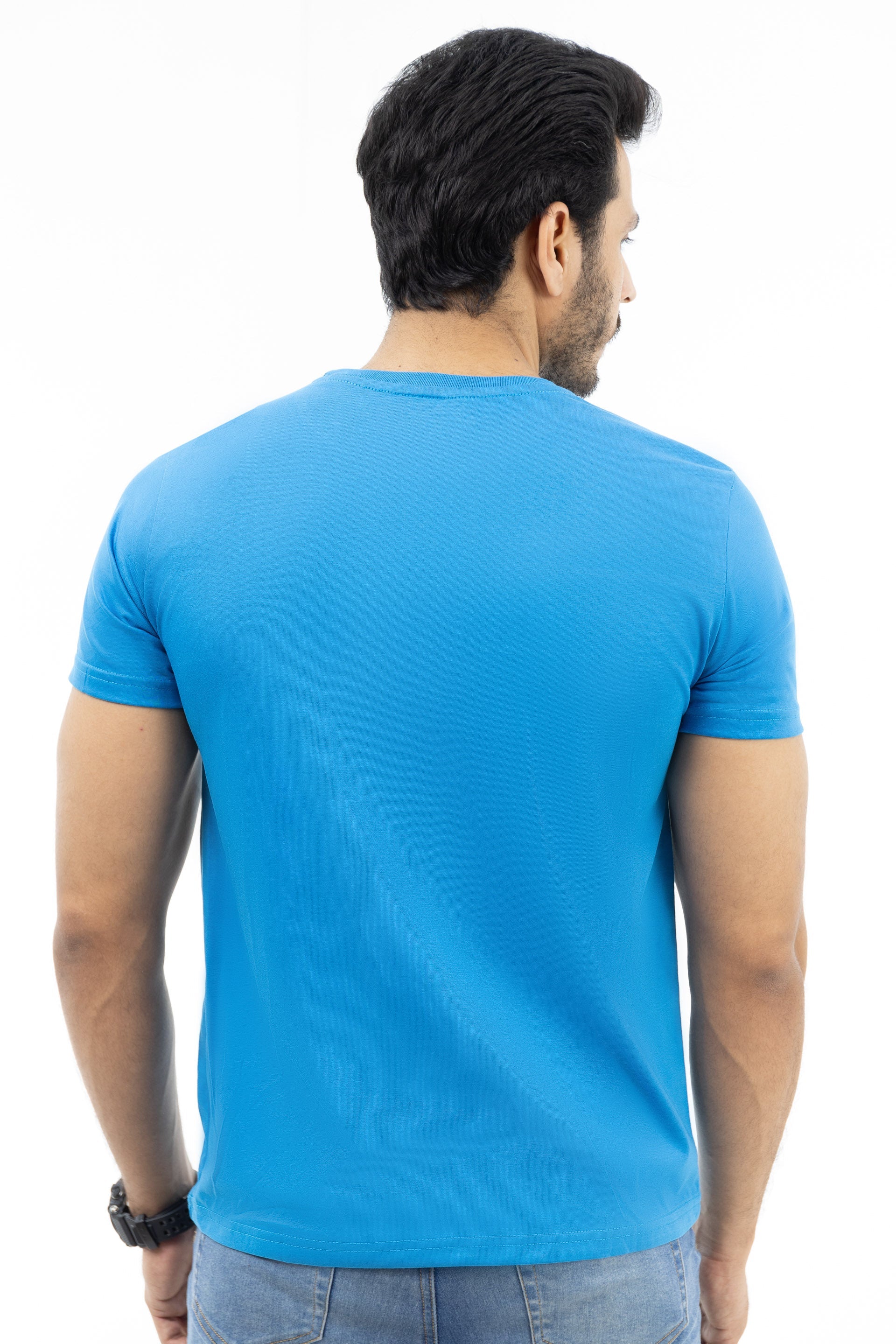 Light blue round neck t shirt best sale