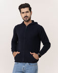 Super Fine Wool Hoodie Zipper Sweater Black