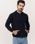 Super Fine Wool Hoodie Zipper Sweater Black