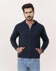 Super Fine Wool Hoodie Zipper Sweater Blue