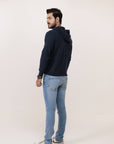 Super Fine Wool Hoodie Zipper Sweater Blue