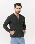 Super Fine Wool Hoodie Zipper Sweater D Olive